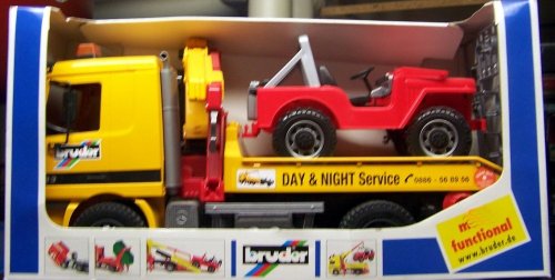 4001702026622 - BRUDER MB ACTROS TOW TRUCK WITH JEEP - CLEARANCE