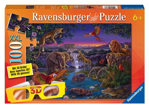 4005556136377 - AFRICAN ANIMALS AT NIGHT CHROMADEPTH PUZZLE WITH 3D GLASSES, 100-PIECE