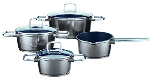 4006925777047 - ELO PREMIUM PURE SOLUTION SCRATCH RESISTANT 7-PIECE STAINLESS STEEL NONSTICK POTS AND PANS INDUCTION COOKWARE SET WITH EXTREME HEAT RESISTANCE, C3 GERMAN QUALITY NONSTICK COATING AND HALLOW HEAT INSULATED STAINLESS STEEL HANDLES