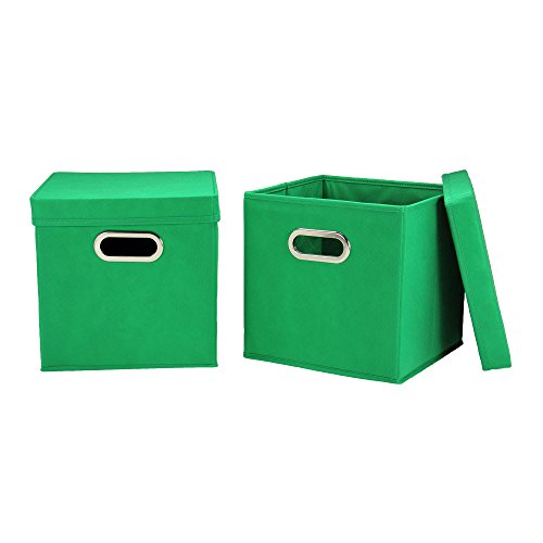 0040071115258 - HOUSEHOLD ESSENTIALS STORAGE CUBES/BOX WITH LIDS, SMALL, KELLY GREEN, 2-PACK