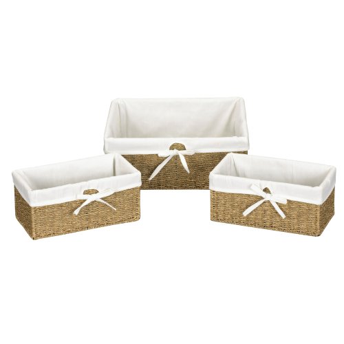 0400711520178 - HOUSEHOLD ESSENTIALS SET OF THREE WOVEN SEAGRASS STORAGE UTILITY BASKETS, NATURAL