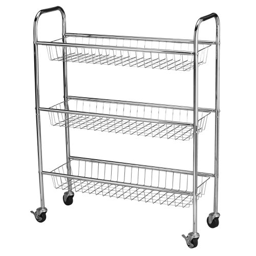 0040071581107 - HOUSEHOLD ESSENTIALS 3-TIER STORAGE CART, CHROME, 33 BY 26 BY 9-INCH