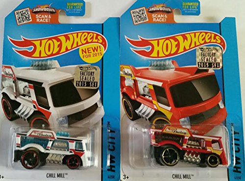 0040083516173 - 2015 HOT WHEELS FACTORY SEALED SET EXCLUSIVE HW CITY - CHILL MILL (WHITE & RED) COMPLETE SET OF 2!