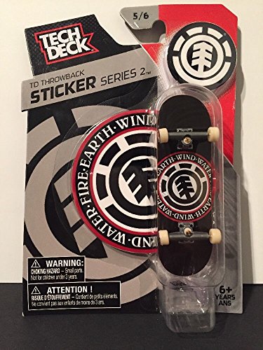 0040083516876 - 2016 TECH DECK TS THROWBACK STICKER SERIES 2 - ELEMENT EARTH, WIND, WATER, FIRE - FINGER SKATEBOARD WITH DISPLAY STAND