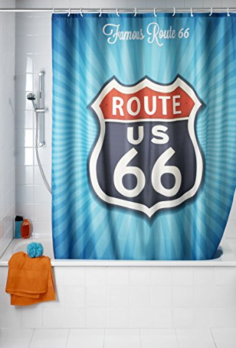 4008838226162 - WENKO 21587100 ANTI-MOULD READY MIXED SHOWER CURTAIN VINTAGE ROUTE 66, MACHINE WASHABLE, POLYESTER / PLASTIC MULTI-COLOURED BY WENKO