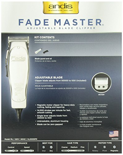 0040102016905 - ANDIS FADE MASTER WITH FADE BLADE HAIR CLIPPER, WHITE