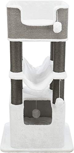 4011905447223 - TRIXIE LUCANO CREAM/GRAY CAT TOWER WITH SCRATCHING POSTS, CONDO, HAMMOCK, PLATFORM, REMOVABLE CUSHIONS, DANGLING POM-POMS