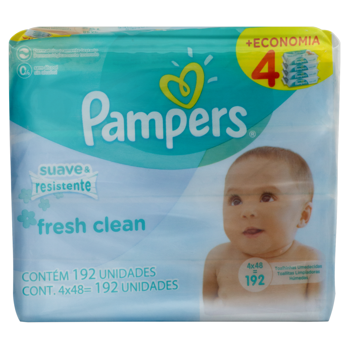 4015400763758 - PACK TOALHA UMEDECIDA FRESH CLEAN SUAVE PAMPERS PACOTE 4 UNIDADES