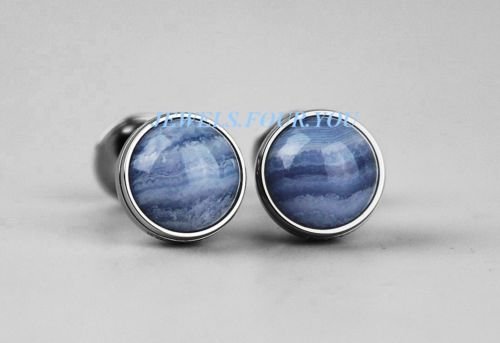 4017941592231 - MONTBLANC ST. STEEL CUFFLINKS BLUE LACE AGATE CHALCEDONY NEW BOX GERMANY 107588