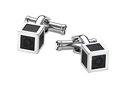 4017941708076 - MONT BLANC ICONIC LINES STEEL CUBE WITH BLACK LACQUER CUFFLINKS