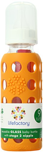 4039663902426 - LIFEFACTORY GLASS BABY BOTTLE WITH SILICONE SLEEVE, ORANGE, 9 OUNCE
