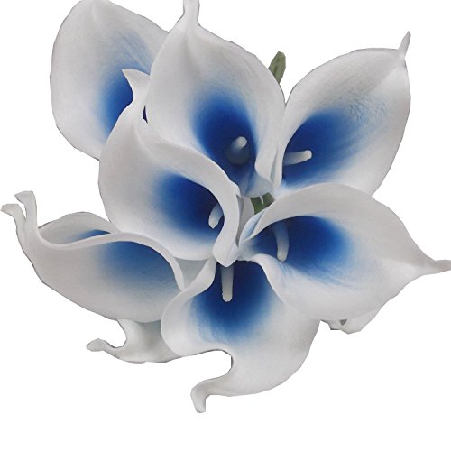 4045801135823 - LATEX REAL TOUCH ARTIFICIAL CALLA LILY FLOWER BOUQUET WEDDING PARTY HOME GARDEN RESTAURANT DECORATION - BUNCH OF 10 (BLUE CORE)