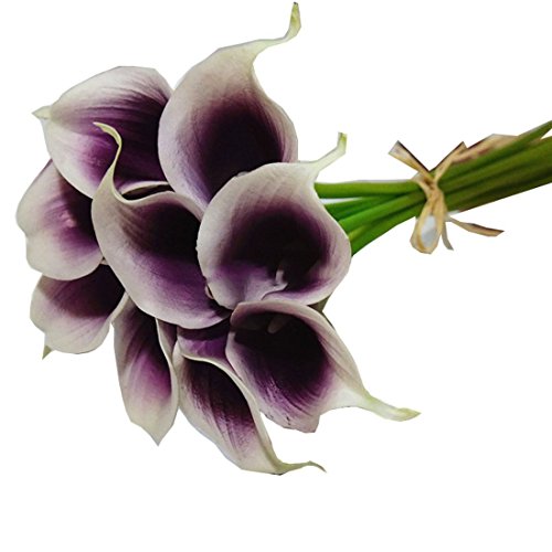 4045801135854 - LATEX REAL TOUCH ARTIFICIAL CALLA LILY FLOWER BOUQUET WEDDING PARTY HOME GARDEN RESTAURANT DECORATION - BUNCH OF 50 (DARK-PURPLE)