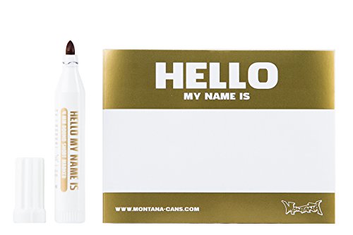 4048500392962 - MONTANA STICKER HELLO MY NAME IS... DIN A6 PACK OF 100 + 4MM ROUND SHORT MARKER GOLD