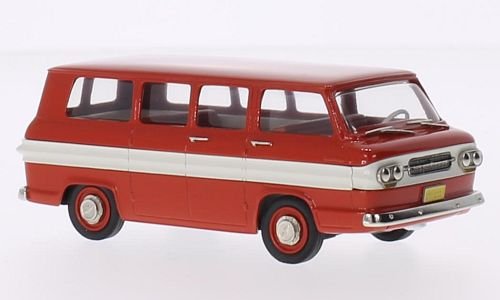 4052176669860 - CHEVROLET CORVAIR GREENBRIER SPORT WAGON, RED/WHITE, 1962, MODEL CAR, READY-MADE, BROOKLIN 1:43