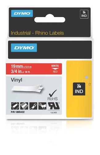 4053625053667 - DYMO INDUSTRIAL LABELS FOR DYMO INDUSTRIAL RHINO LABEL MAKERS, WHITE ON RED, 3/4, 1 ROLL