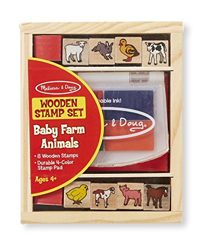 4054678165611 - MELISSA & DOUG BABY FARM ANIMALS STAMP SET WITH 8 WOODEN STAMPS AND FOUR-COLOR STAMP PAD