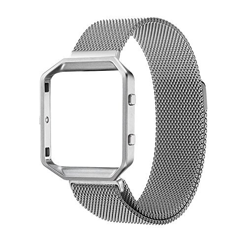 4055241886452 - FITBIT BLAZE ACCESSORIES BAND SMALL, UMTELE RUGGED METAL FRAME HOUSING WITH MAGNET LOCK MILANESE LOOP STAINLESS STEEL BRACELET STRAP BAND FOR FITBIT BLAZE SMART FITNESS WATCH SILVER (5.1''-7.9'')