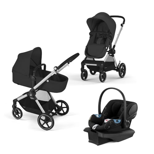 4063846371136 - CYBEX EOS 5-IN-1 TRAVEL SYSTEM STROLLER + LIGHTWEIGHT ATON G INFANT CAR SEAT, MOON BLACK, SILVER FRAME