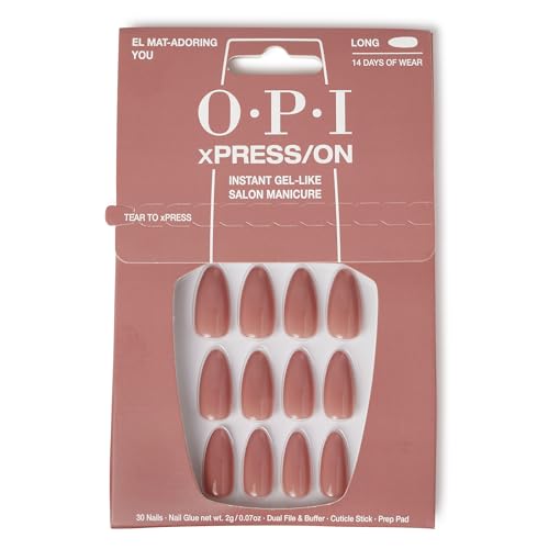 4064665161465 - OPI XPRESS/ON PRESS ON NAILS, UP TO 14 DAYS OF WEAR, GEL-LIKE SALON MANICURE, VEGAN, SUSTAINABLE PACKAGING, WITH NAIL GLUE, LONG NEUTRAL ALMOND SHAPED NAILS, EL MAT-ADORING YOU