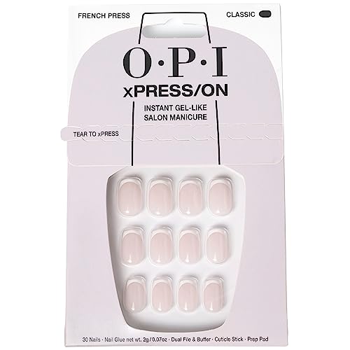 4064665196047 - OPI XPRESS/ON PRESS ON NAILS, UP TO 14 DAYS OF GEL-LIKE SALON MANICURE, VEGAN*, SUSTAINABLE PACKAGING, WITH NAIL GLUE, FRENCH TIP NAIL ART, SHORT, FRENCH PRESS