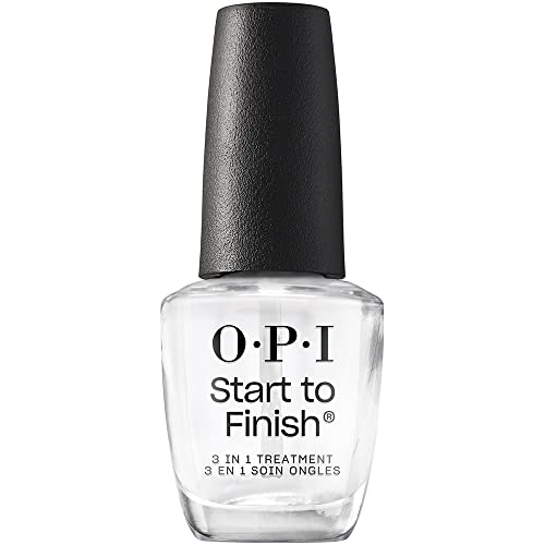 4064665205787 - OPI START TO FINISH, 3-IN-1 TREATMENT, BASE COAT, TOP COAT, NAIL STRENGTHENER, VITAMIN A & E, VEGAN FORMULA, LONG LASTING SHINE, UP TO 7 DAYS OF WEAR AS TOP COAT, CLEAR, 0.5 FL OZ