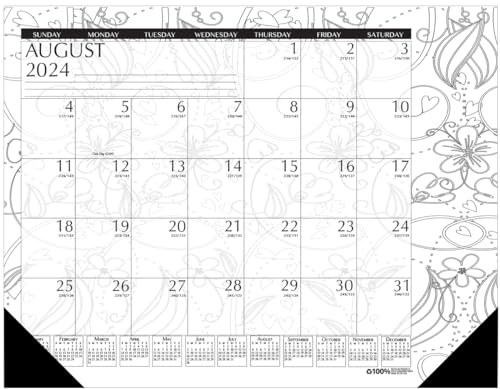 0040983020077 - HOUSE OF DOOLITTLE 2024-2025 MONTHLY DESK PAD CALENDAR, ACADEMIC, BLACK AND WHITE DOODLE, 18.5 X 13 INCHES, AUGUST - JULY (HOD18765-25)