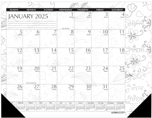 0040983188685 - HOUSE OF DOOLITTLE 2025 MONTHLY DESK PAD CALENDAR, DOODLE BLACK AND WHITE, 18.5 X 13 INCHES, JANUARY - DECEMBER (HOD1876-25)