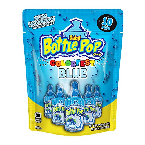 0041116212185 - BABY BOTTLE POP INDIVIDUALLY WRAPPED BLUE RASPBERRY PARTY PACK – 10 COUNT BLUE RASPBERRY FLAVORED CANDY LOLLIPOP SUCKERS - BLUE CANDY FOR CELEBRATIONS & VIRTUAL PARTIES