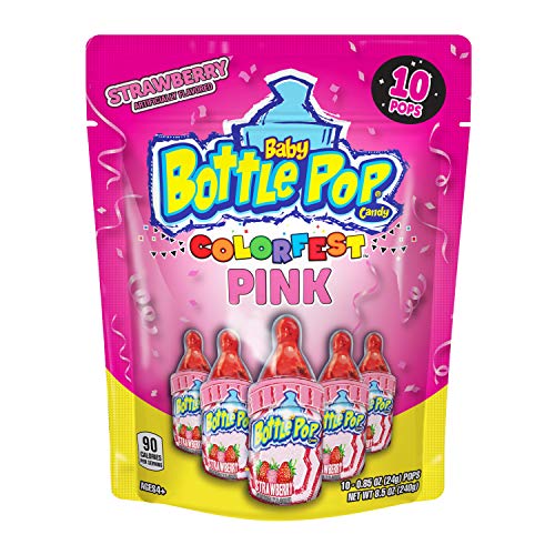 0041116212192 - BABY BOTTLE POP INDIVIDUALLY WRAPPED PINK STRAWBERRY PARTY PACK –10 COUNT STRAWBERRY FLAVORED PINK CANDY LOLLIPOP SUCKERS - PINK CANDY FOR CELEBRATIONS & VIRTUAL PARTIES