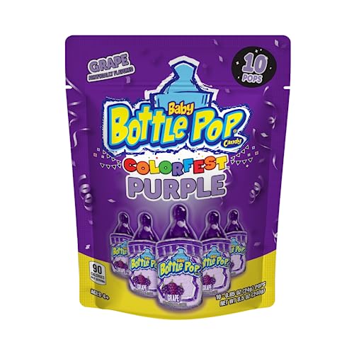 0041116212352 - BABY BOTTLE POP COLORFEST INDIVIDUALLY WRAPPED PURPLE GRAPE PARTY PACK – 10 GRAPE LOLLIPOPS W/POWDERED SUGAR DIP - SUMMER CANDY FOR POOL PARTIES, 4TH OF JULY CELEBRATIONS & SUMMER FUN