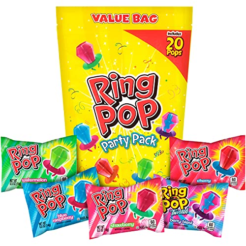 0041116262197 - RING POP INDIVIDUALLY WRAPPED VARIETY PARTY PACK – 20 COUNT CANDY LOLLIPOP SUCKERS W/ ASSORTED FLAVORS