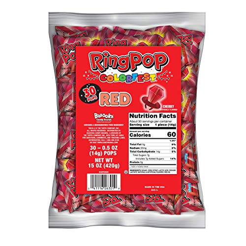 0041116263019 - RING POP INDIVIDUALLY WRAPPED RED CHERRY BULK LOLLIPOP VALENTINES DAY PACK – 30 COUNT CHERRY FLAVORED LOLLIPOP SUCKERS - FUN CANDY VALENTINES & CANDY JEWELRY FOR KIDS