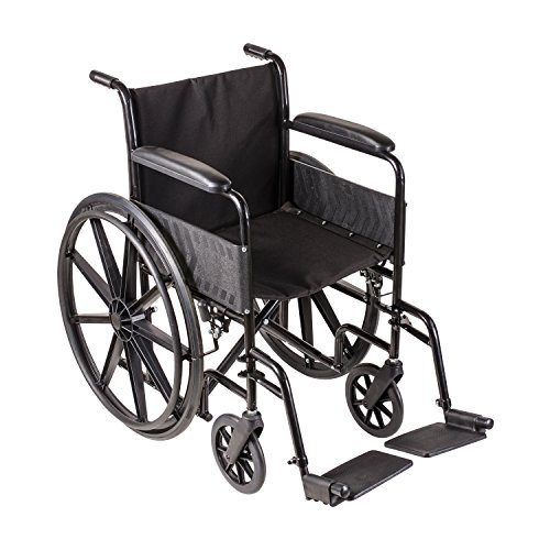 0041298006589 - DMI TRANSPORT CHAIR TRAVEL WHEELCHAIR WITH SOLID STEEL CONSTRUCTION, PADDED FIXED ARMRESTS, SILVER AND BLACK