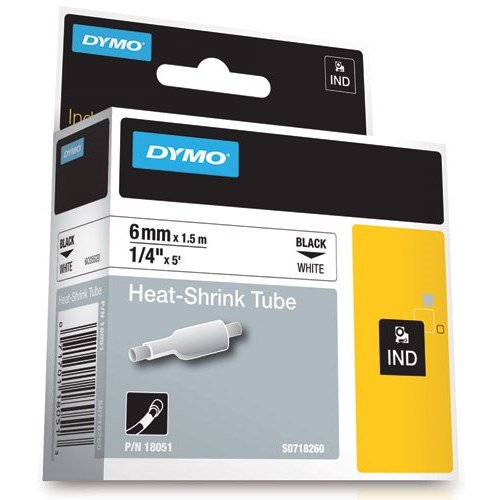4139052167341 - DYMO INDUSTRIAL HEAT SHRINK TUBES FOR DYMO LABELWRITER AND INDUSTRIAL LABEL MAKERS, BLACK ON WHITE, 1/4,