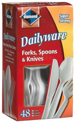 0041426001165 - DIAMOND DAILYWARE SUPER STRONG FORKS, SPOONS & KNIVES (16 EACH), 48-COUNT UTENSILS (PACK OF 12)