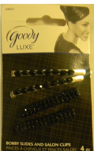 0041457040522 - GOODY LUXE CRYSTAL BLACK BOBBY SLIDES AND SALON CLIPS 4PC