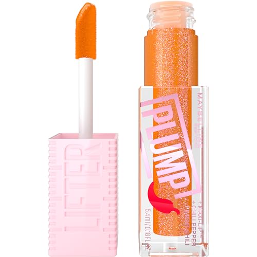 0041554080681 - MAYBELLINE LIFTER GLOSS LIFTER PLUMP, PLUMPING LIP GLOSS WITH CHILI PEPPER AND 5% MAXI-LIP, HOT HONEY, CLEAR WITH PINK AND GOLD SHIMMER, 1 COUNT