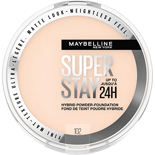 0041554080926 - MAYBELLINE SUPER STAY UP TO 24HR HYBRID POWDER-FOUNDATION, MEDIUM-TO-FULL COVERAGE MAKEUP, MATTE FINISH, 102, 1 COUNT