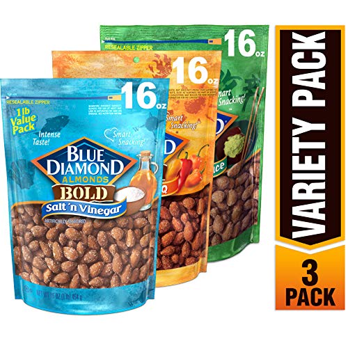 0041570143001 - BLUE DIAMOND ALMONDS BOLD FAVORITES VARIETY PACK - SALT N VINEGAR, HABANERO BBQ, & WASABI & SOY SAUCE, BOLD VARIETY PACK, 16 OUNCE (PACK OF 3)