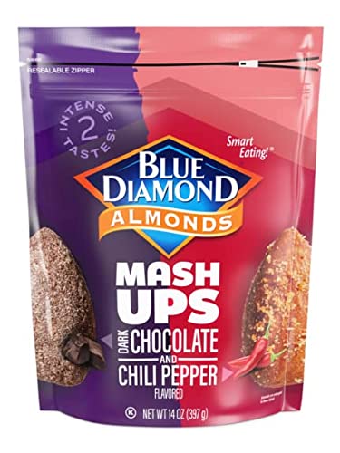 0041570147030 - BLUE DIAMOND ALMOND MASH UPS, DARK CHOCOLATE AND CHILI PEPPER SNACK NUTS, 14 OZ RESEALABLE BAG