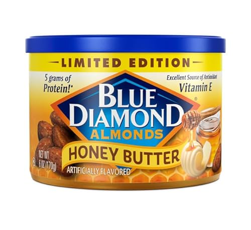 0041570149355 - BLUE DIAMOND ALMONDS, SNACK NUT FLAVORED HONEY BUTTER PERFECT FOR ON-THE-GO AND SNACKING, 6 OUNCE CAN