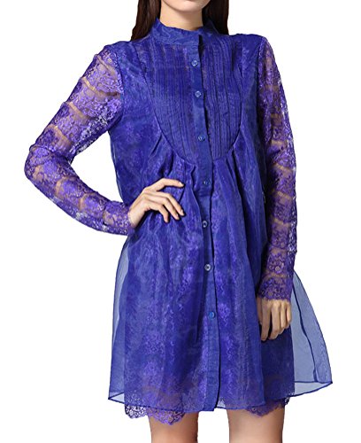 4167072135088 - GENERIC WOMEN'S LONG SLEEVES EMBROIDERED LACE DRESS SIZE XXXL COLOR BLUE