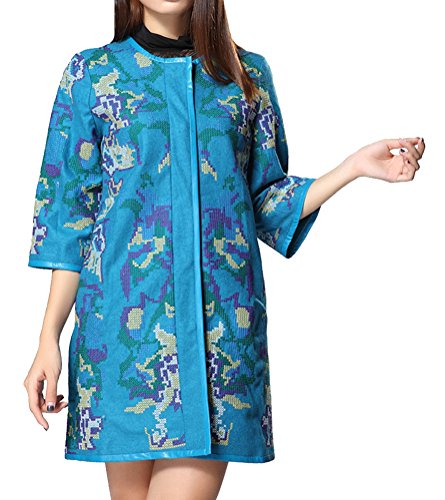 4167072138997 - GENERIC WOMEN'S COLLARLESS EMBROIDEBLUE COAT SIZE XXXL COLOR BLUE