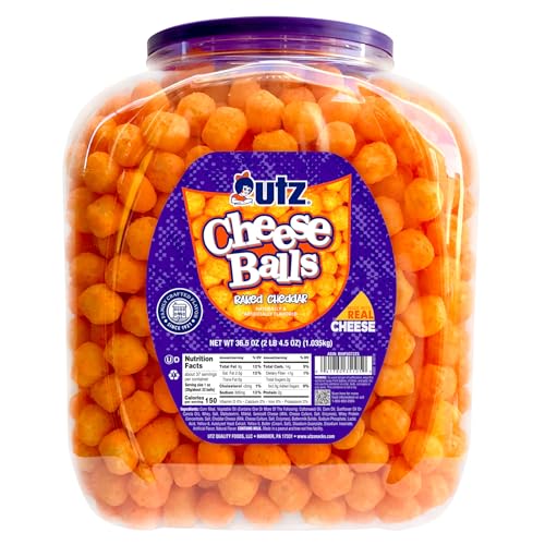 0041780351050 - UTZ CHEESE BALLS, 36.5 OZ. BARREL, TASTY SNACK BAKED WITH REAL CHEDDAR CHEESE, DELIGHTFULLY POPPABLE PARTY SNACK, GLUTEN FREE, CHOLESTEROL FREE AND TRANS-FAT FREE, KOSHER CERTIFIED