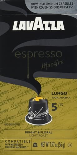 0041953003991 - LAVAZZA ESPRESSO LUNGO LIGHT ROAST 100% ARABICA ALUMINUM CAPSULES COMPATIBLE WITH NESPRESSO ORIGINAL MACHINES, 10 COUNT, SWEET AND AROMATIC, FLORAL AND FRUITY NOTES, INTENSITY 5 OF 13