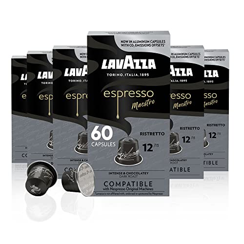 0041953004066 - LAVAZZA ESPRESSO RISTRETTO DARK ROAST ARABICA & ROBUSTA ALUMINUM CAPSULES COMPATIBLE WITH NESPRESSO ORIGINAL MACHINES (PACK OF 60) ,VALUE PACK, BLENDED AND ROASTED IN ITALY, INTENSITY 12 OF 13