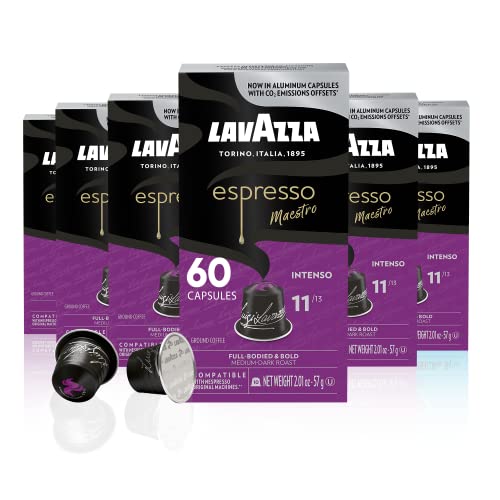 0041953004073 - LAVAZZA ESPRESSO INTENSO MEDIUM DARK ROAST ARABICA & ROBUSTA ALUMINUM CAPSULES COMPATIBLE WITH NESPRESSO ORIGINAL MACHINES (PACK OF 60) ,VALUE PACK, BLENDED AND ROASTED IN ITALY, INTENSE AND FULL-BODIED WITH NOTES OF WOOD AND SPICES, INTENSITY 11 OF 13