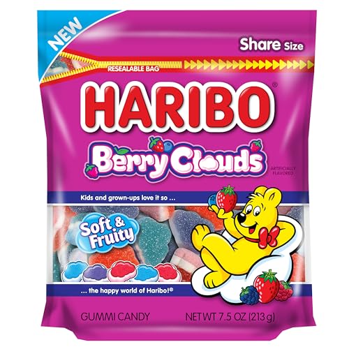0042238724983 - HARIBO BERRY CLOUDS GUMMI CANDY - 7.5 OZ REASEALABLE STAND UP BAG