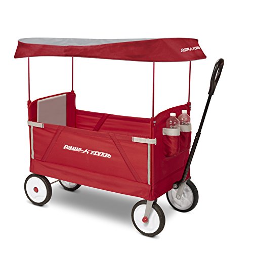 0042385112053 - RADIO FLYER 3-IN-1 EZ FOLD WAGON WITH CANOPY RIDE ON, RED